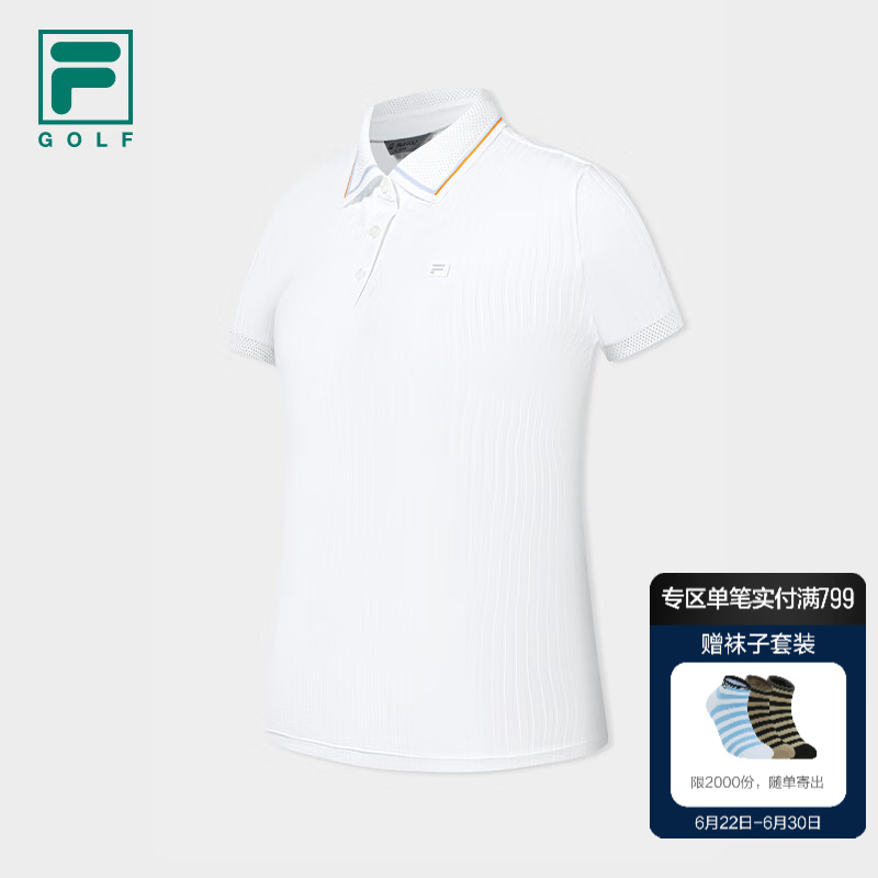 FILA 斐乐官方女子针织短袖POLO衫2026秋新款高尔夫运动防晒上衣 玉石白-WT M 165/84A/M