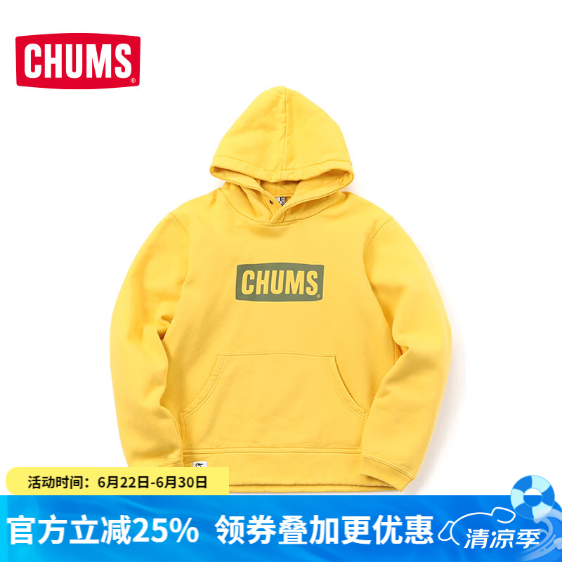 CHUMS洽洽鸟帽衫户外运动休闲棉质LOGO男女卫衣连帽加绒上衣CH00-1418 CH00-1418-Y001 S （165）