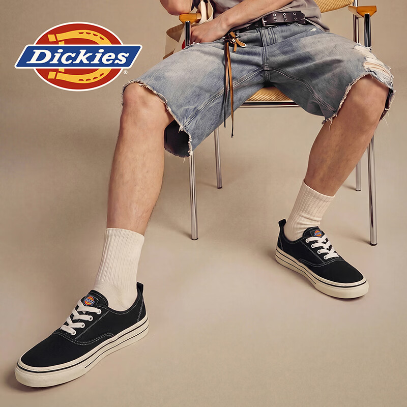 Dickies品牌男鞋2026夏季新款时尚百搭帆布鞋透气厚底增高通勤休闲板鞋子 黑色 45 275 2.5
