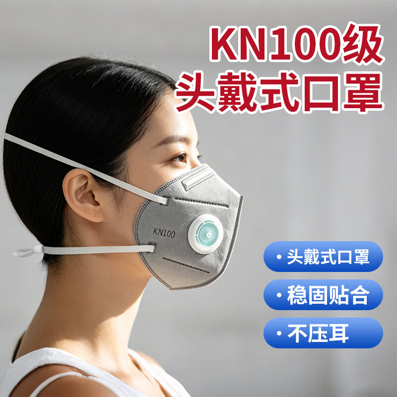 kn100防尘口罩打磨装修防尘肺透气带呼吸阀 防工业重度粉尘 焊工矿工专业劳保防护 KN100*头戴【活性炭+冷流呼吸阀+海绵条】 25（独立包装）