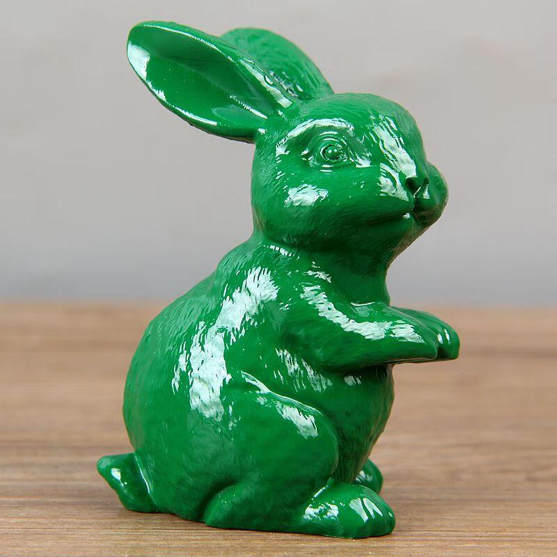 东阳木雕实木绿色兔子家居工艺品青色木质招财兔吊坠挂件桌面摆件