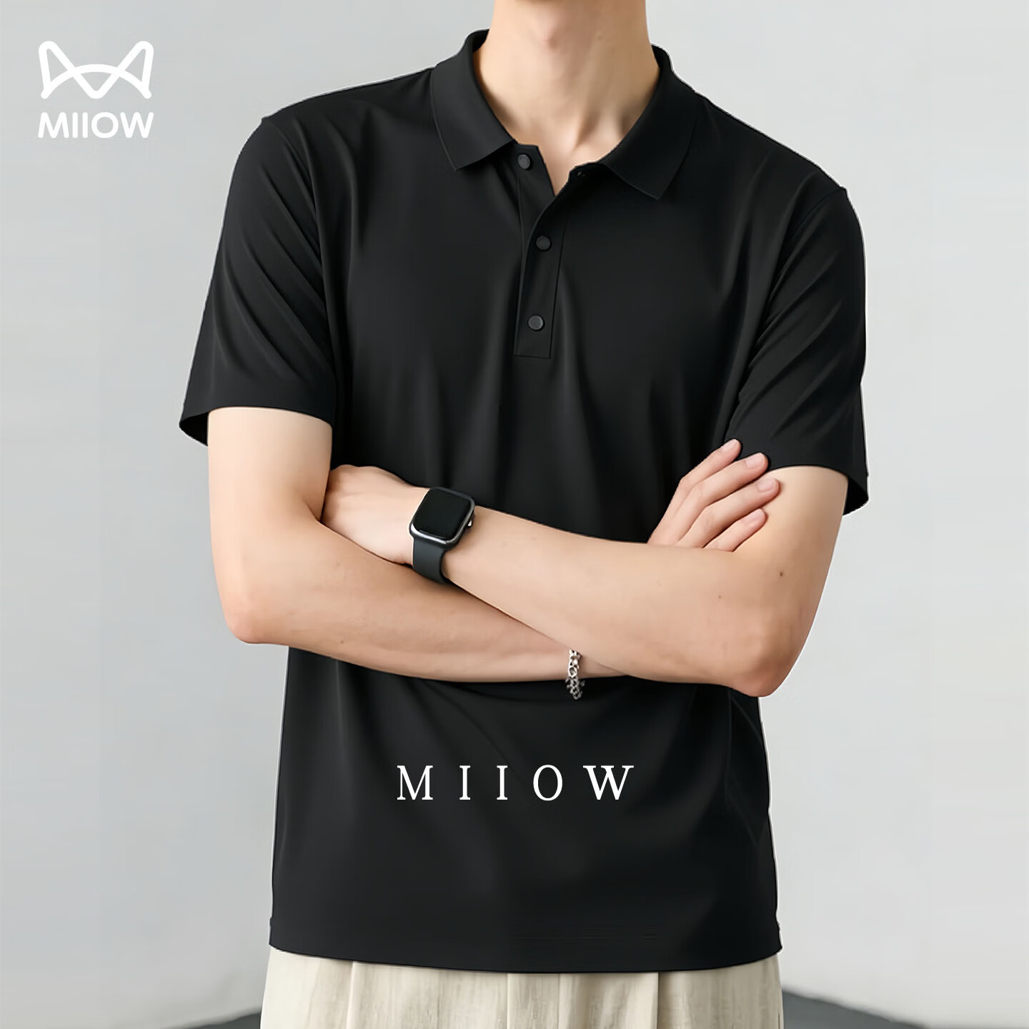 猫人冰丝速干polo衫男短袖夏季新款休闲运动上衣t恤衫衣服 曜石黑 【冰感速干-父亲节礼物】 XL /180(140-160斤）