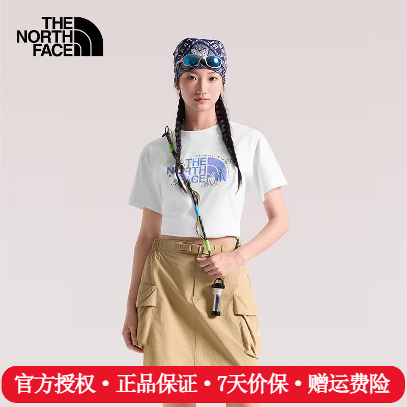 The North Face北面短袖T恤女26夏季新款户外运动舒适透气纯棉印花圆领上衣8GW8 FN4/雪峰白 S /155/80A