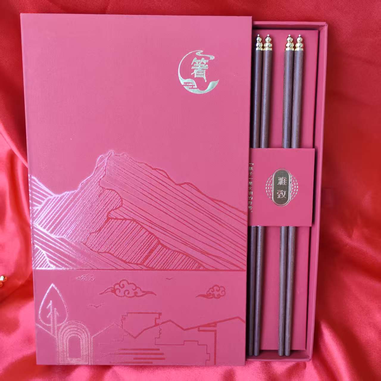 高档红檀木筷子无漆无蜡铜头筷子套装耐高温不发霉易清洗餐具 6双