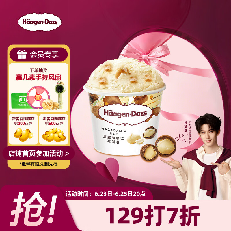 哈根达斯（Haagen-Dazs）经典夏威夷果仁口味冰淇淋 100ml/杯 雪糕