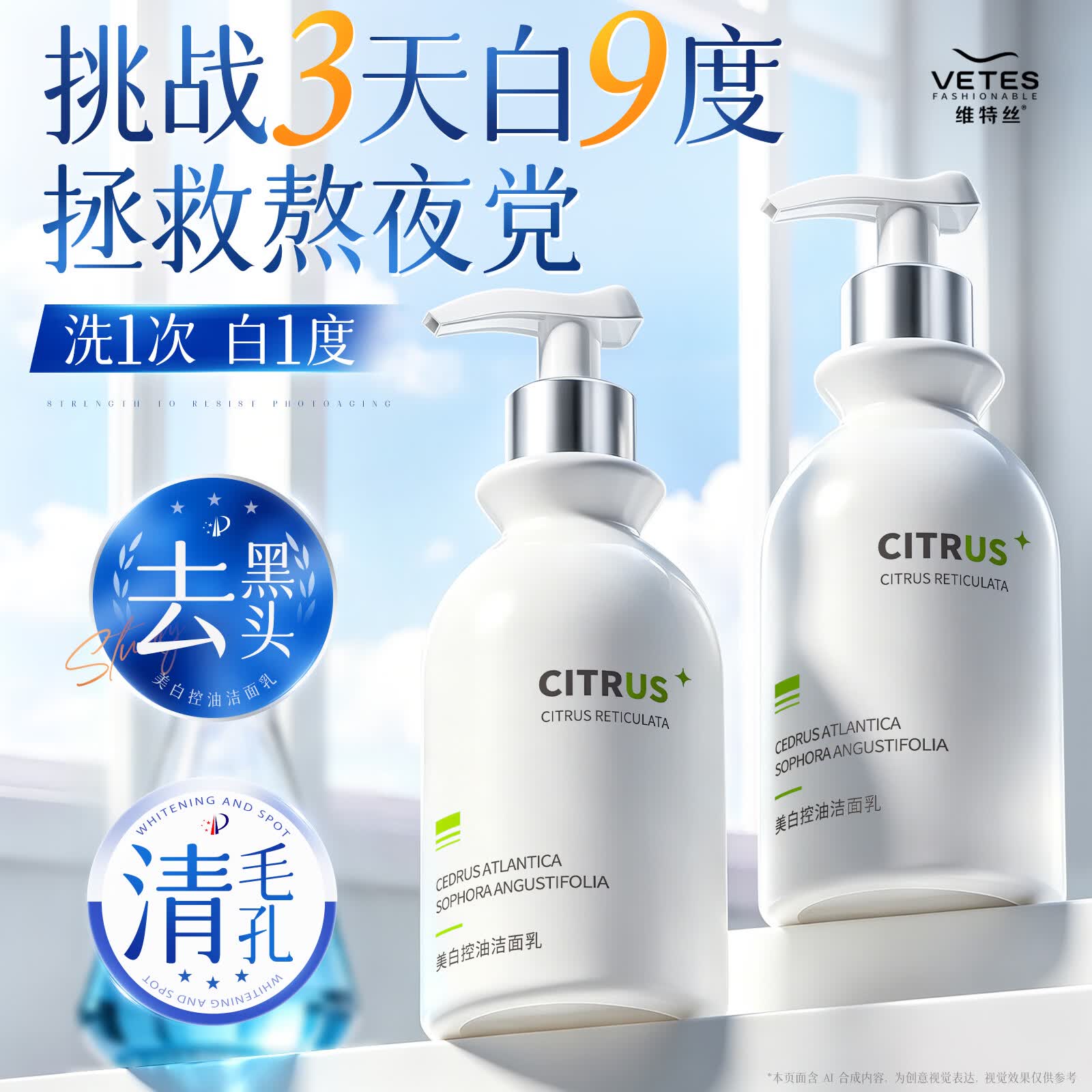 维特丝洗面奶男女士专用氨基酸美白淡斑提亮肤色控油祛痘深层清洁洁面乳