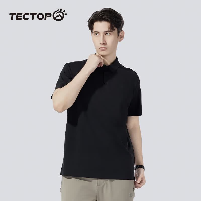 探拓(TECTOP)户外速干短袖POLO衫男春夏透气弹力运动吸汗打底衫商务休闲T恤男 经典黑【polo衫T恤 XL