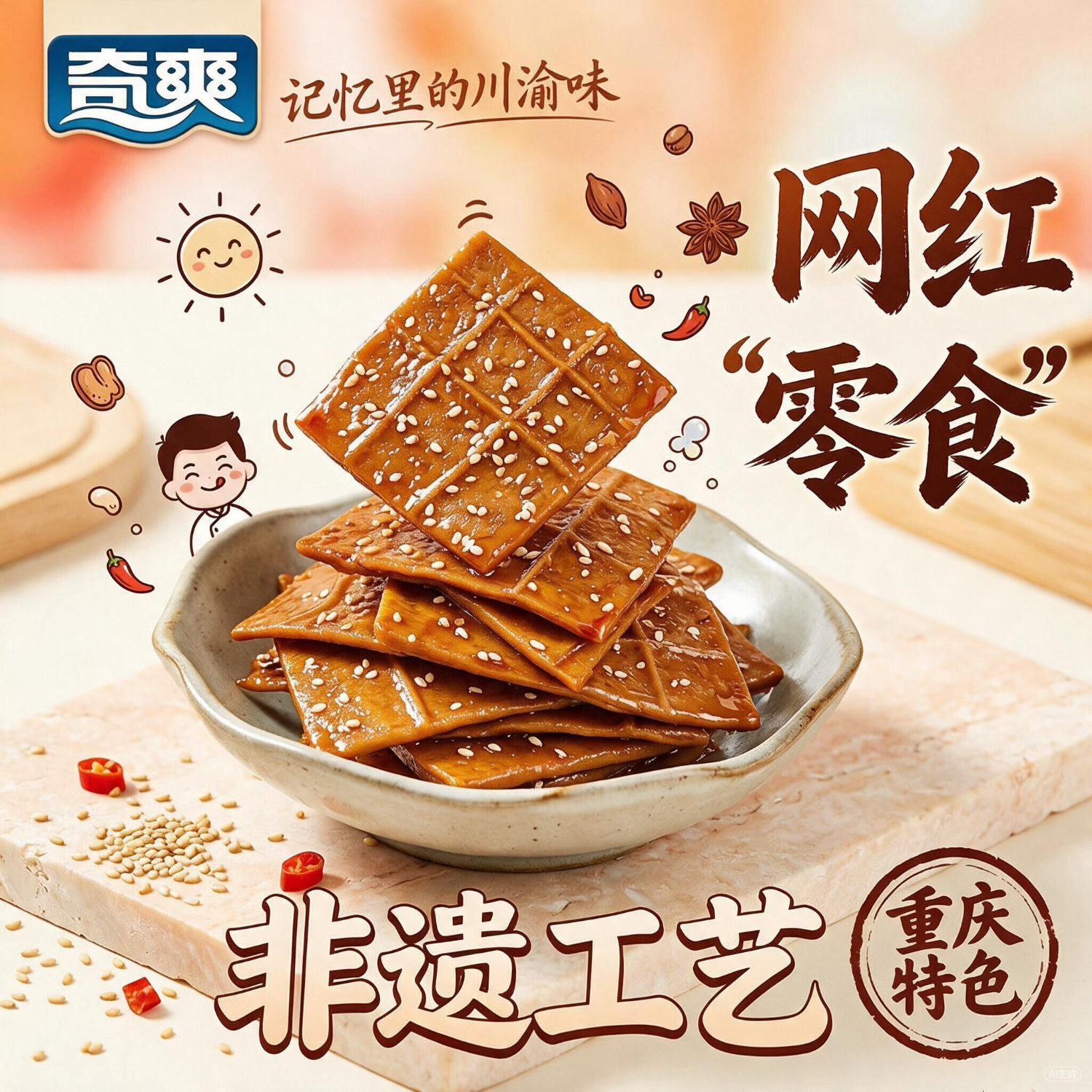 奇爽卤香味牛皮豆干100g四川重庆特产线下商超同款豆腐干出游解馋零食