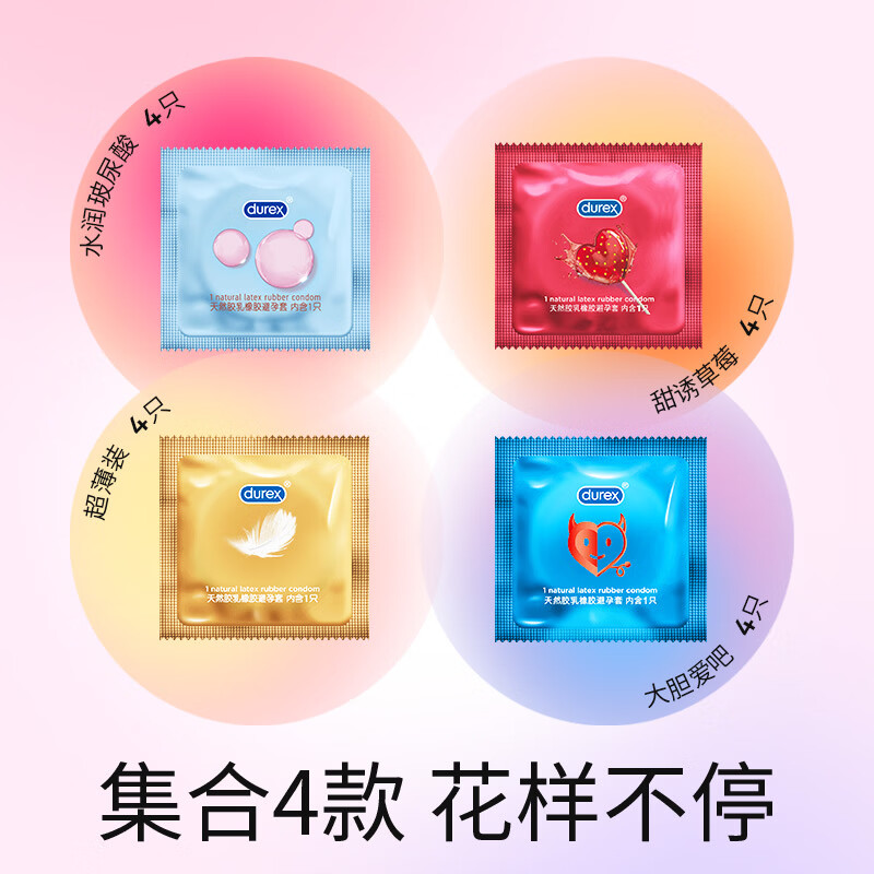 杜蕾斯(durex)魔力玻玻四合一避孕套 啵啵玻尿酸润超薄系列 安全套套女性秒喷 【新品上市】超值魔力玻玻四合一16只