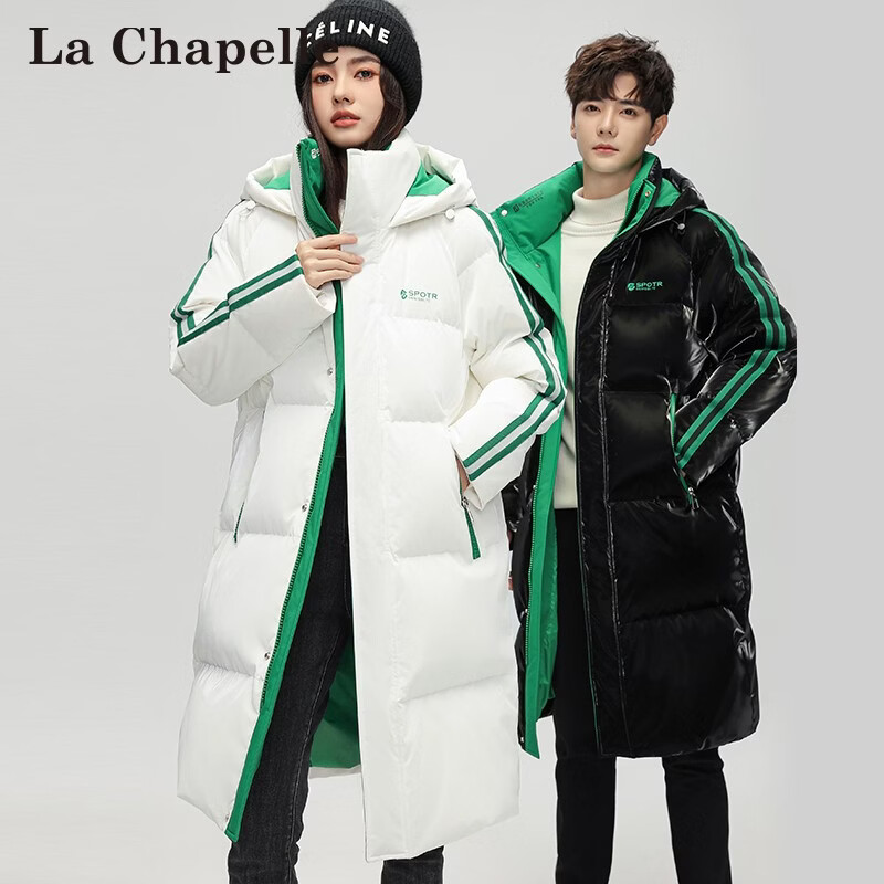 拉夏贝尔（La Chapelle）冬季中长款连帽立领连帽保暖运动潮流休闲羽绒服2026 白绿色 XS (建议85-100斤)