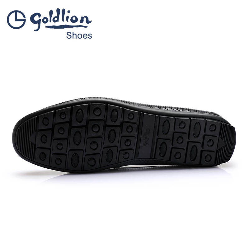 金利来（Goldlion）豆豆鞋男 夏季男士套脚凉皮鞋 冲孔透气商务休闲鞋软皮镂空凉鞋男 黑色 42 比标准码皮鞋偏大一码