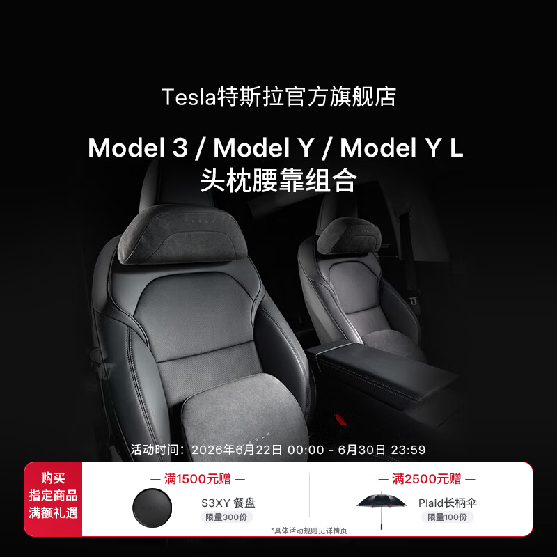 特斯拉（Tesla）官方 Model 3/Model Y/Model Y L 头枕腰靠组合套装枕头靠垫颈枕 头枕*1+腰靠*1