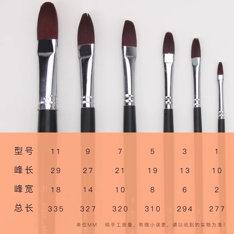 马利尼龙画笔套装包邮彩绘排笔绘画丙烯水彩画笔专用 酒红色鸭舌画笔【6支装单号】