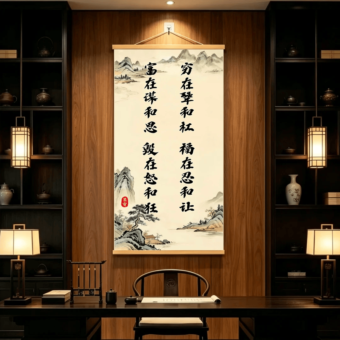 【福在忍和让】新中式励志书法字画挂画书法客厅办公室装饰画PS1 40*80 【正品福在忍和让实木画轴丝绢布不褪色】加大款