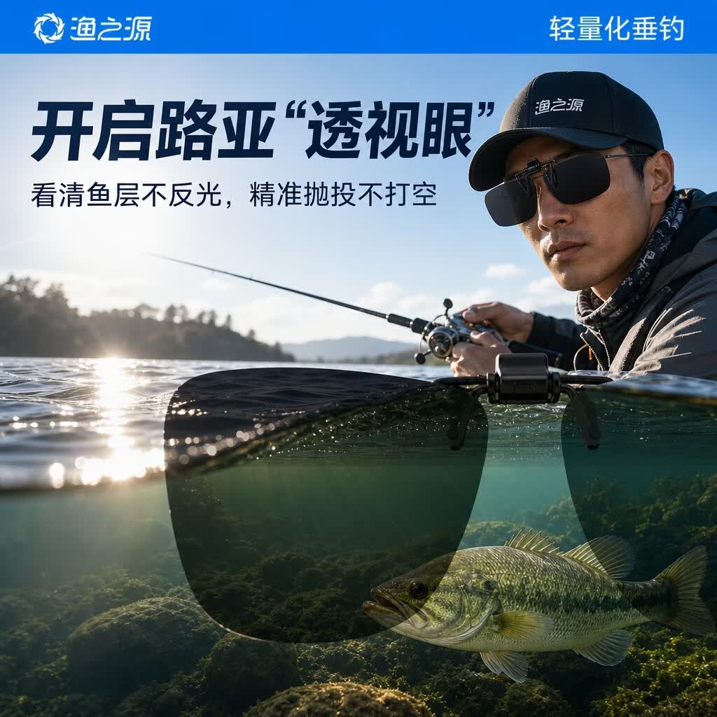 渔之源钓鱼眼镜偏光镜看漂专用防强光线防风户外矶钓路亚墨镜夹片 爆护夹片-TAC偏光镜片-适近视镜 无度数【拍1发4】 无规格