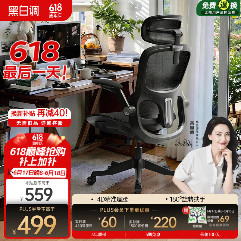 黑白调P2Pro二代人体工学椅电脑椅办公椅电竞椅子人工力学座椅4D腰托