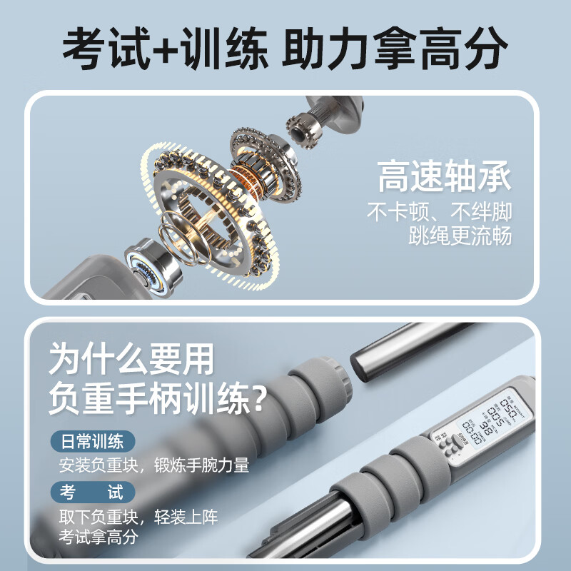 欧梵达跳绳中考专用学生初中生专用考试计数儿童竞速体育比赛专业训练绳 【中考训练专用】钢丝长绳-深空灰
