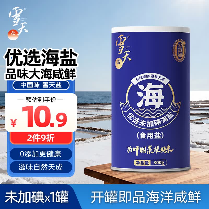 雪天精选海盐300g【未加碘】0添加食用盐罐装烹饪天然海盐
