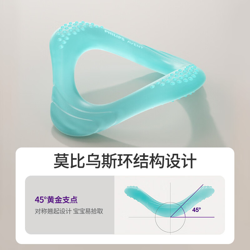 新安怡（AVENT）牙胶婴儿食品级硅胶可啃咬安抚0-6个月口欲期易抓握防吞咽磨牙 【食品级硅胶】冰柠蓝 魔比斯环牙胶