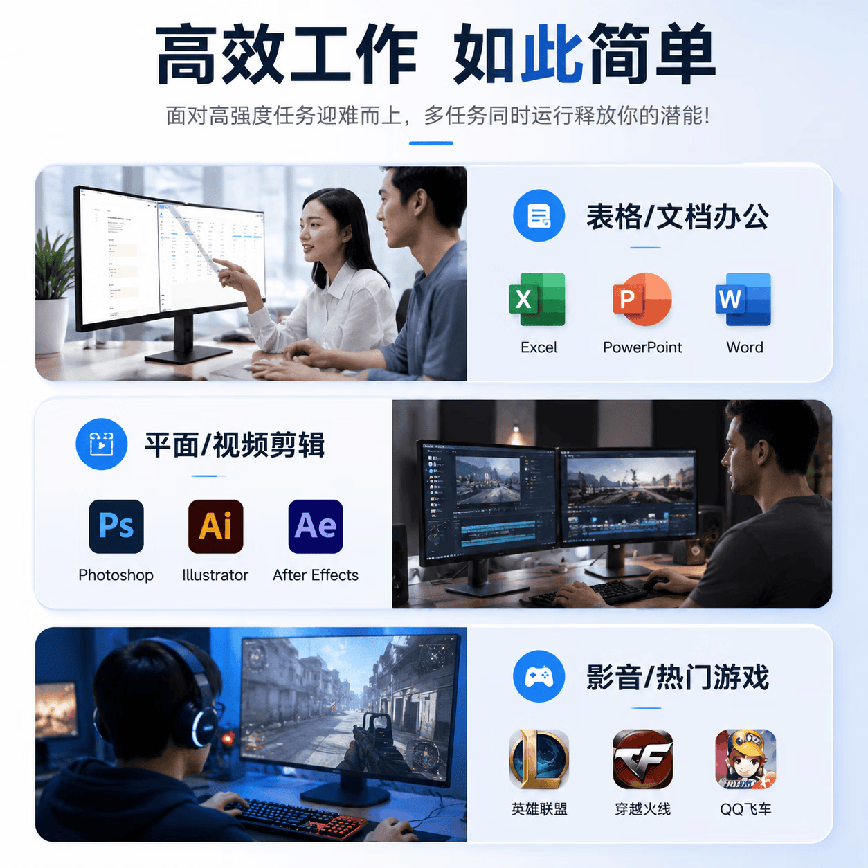 AOC台式机酷睿14代16线程高性能电脑商务办公主机家用炒股游戏RTX5050独显设计企业台式机组装电脑 主机+27寸显示屏(高清蓝光护眼) 【旗舰】酷睿14400丨1T丨RTX5050独显