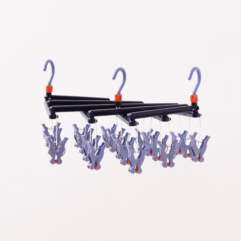 博士汇 衣架 晾衣架 裤夹 衣架夹子 无痕衣架 晾衣夹 晾衣架袜子 折叠晾衣架 袜子架 晾袜子架 可伸缩衣夹【深蓝色】