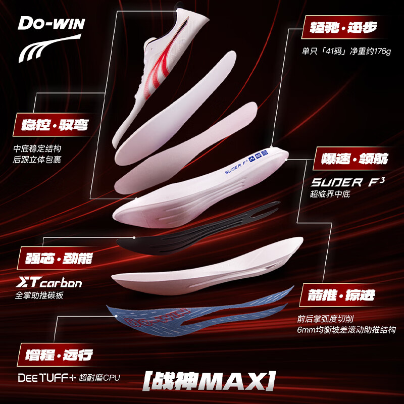 多威（Do-win）战神max丨跑步鞋男鞋体考鞋专业马拉松PB竞速碳板跑鞋运动鞋女 MR56259B/白红 45