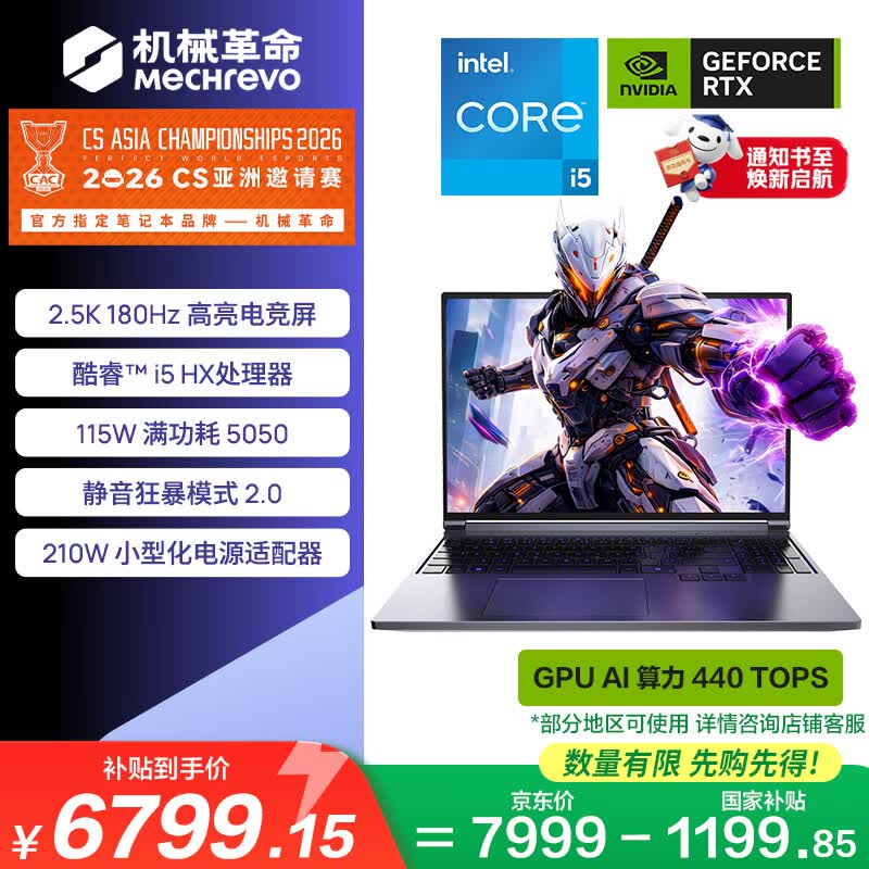 机械革命极光X 国家补贴 游戏本笔记本电脑(酷睿i5-14450HX 16G 512G RTX5050 2.5K屏 180Hz 灰)