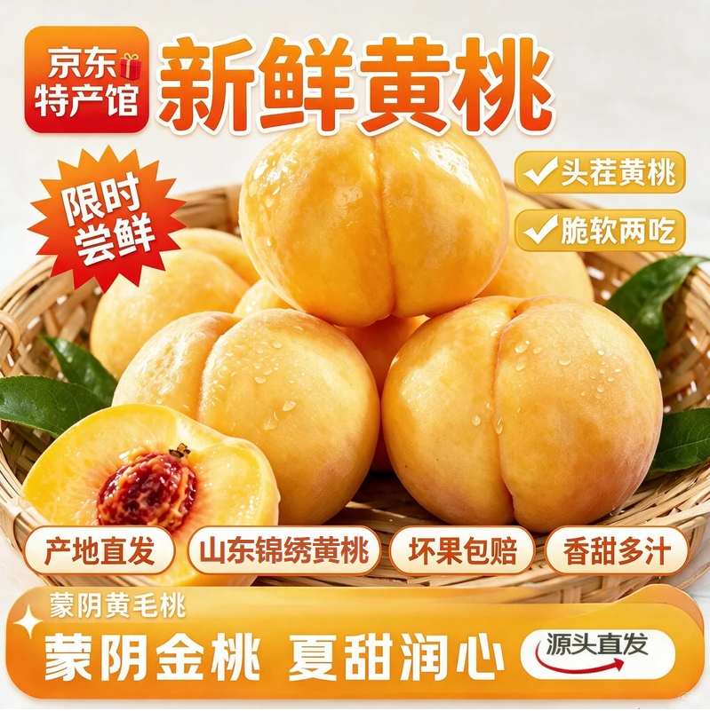 桃趣生蒙阴锦绣黄桃 新鲜应季水果黄毛桃桃子 产地直发 净重4.5斤:7-12个果 单果170g+