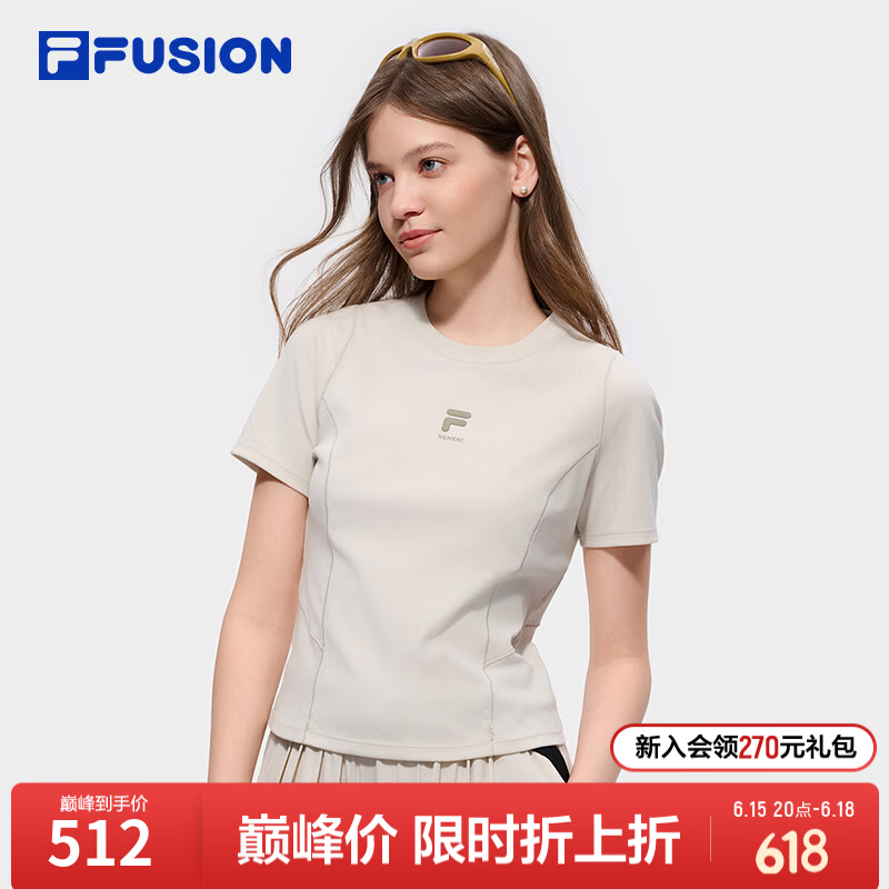 FILA FUSION斐乐潮牌NEMEN联名女子短袖2026夏季新款百搭修身T恤 白桦灰-GY M 165/84A/M