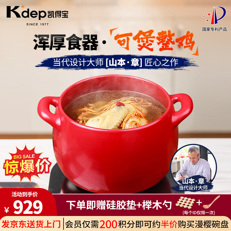 凯得宝(K+dep) 日本日式砂锅家用炖锅陶瓷煲汤锅煲仔饭大小沙锅明火耐高温汤煲 深锅红色 5L