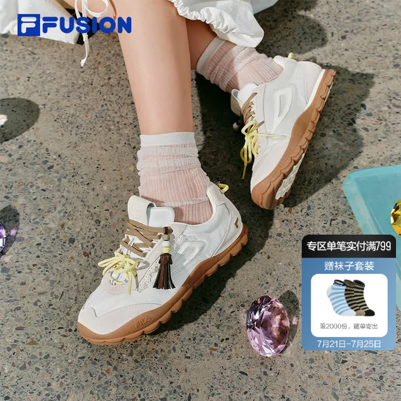 FILA FUSION斐乐潮牌官方女鞋BOBOBLING薄底板鞋夏季新款鞋子 椰浆白/豆腐白-CT 36.5