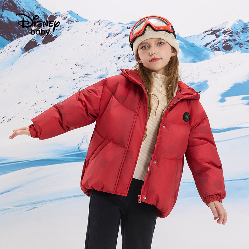 迪士尼(Disney)童装男女童羽绒服2026新冬米奇石墨烯拜年服白鸭绒高充绒外套厚 正红米奇 110 高105-115cm重30-40斤