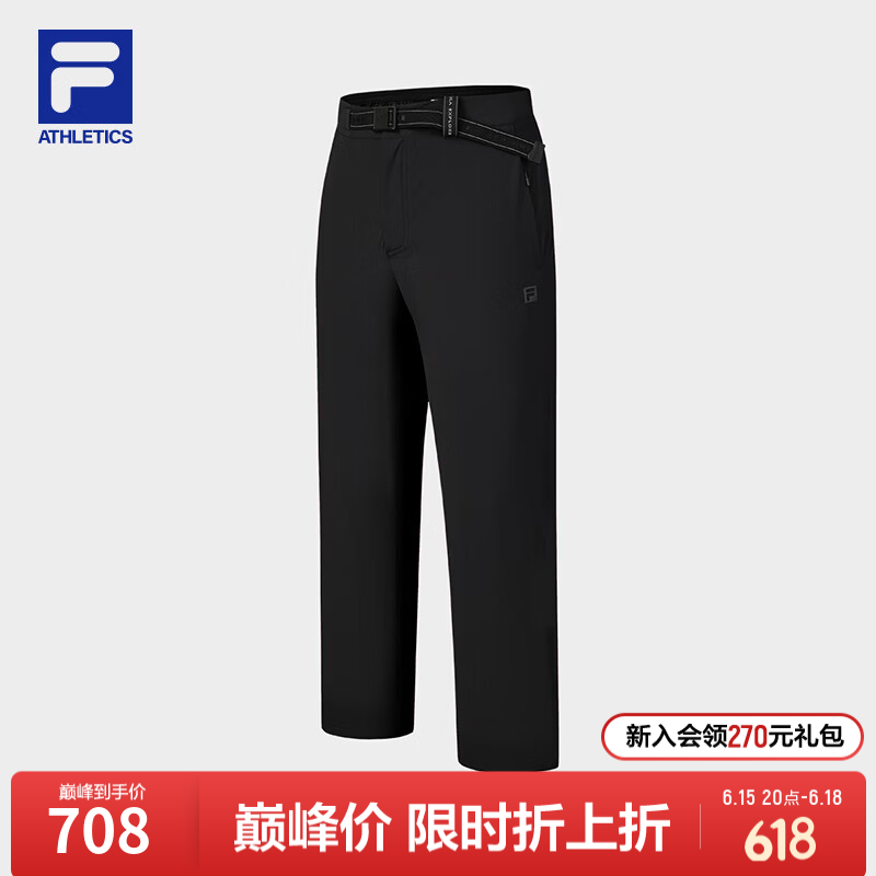 FILA 斐乐官方男士梭织长裤2026夏新款裤子户外运动裤基础直口裤 深黑-BK XL 180/88A/XL