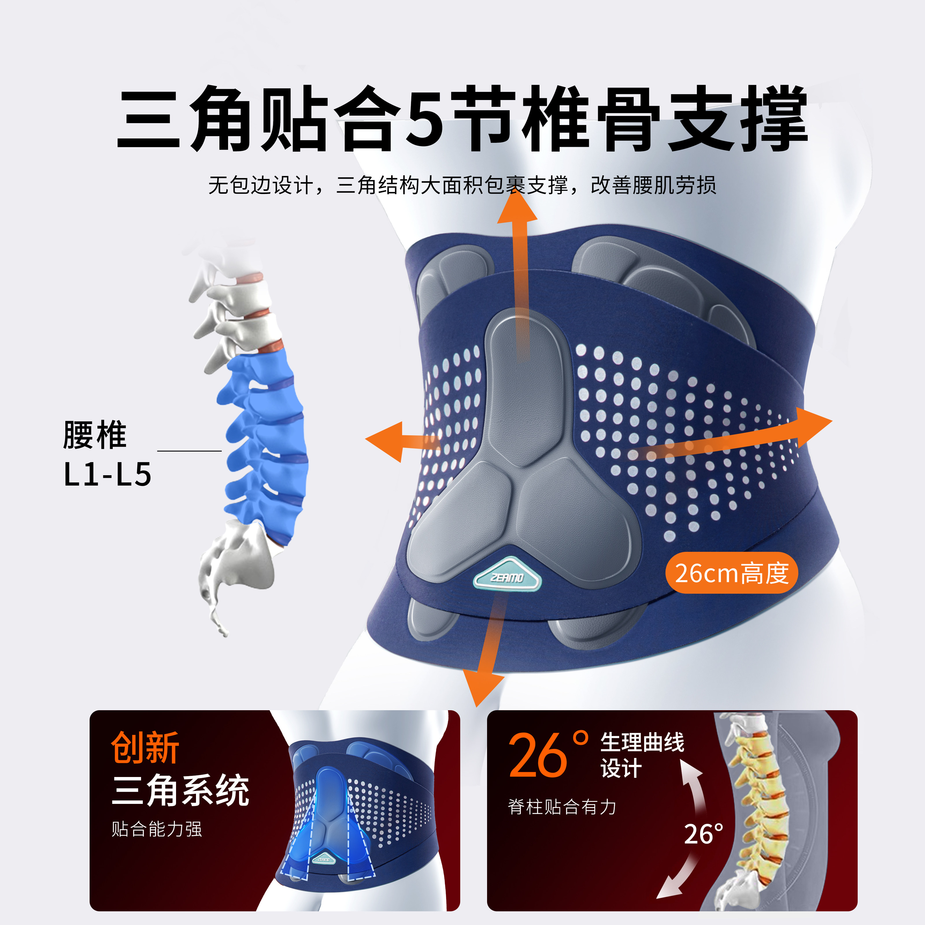 LISM日本护腰带腰椎腰肌劳损腰间盘突出医用腰托支撑久坐轻薄款 医级护腰带加热款【三角支撑结构+内衣级别莱卡面料】 【XXL】适合170-200斤