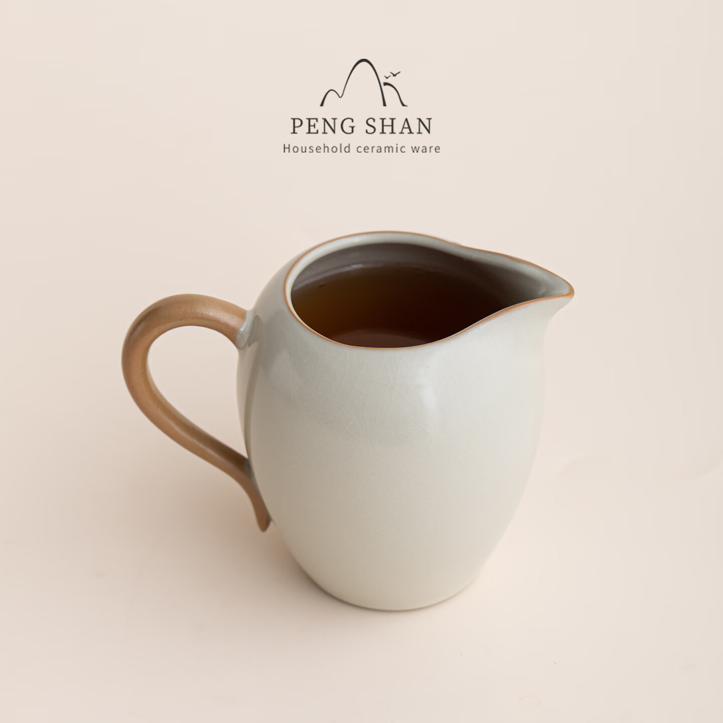鹏山汝窑公道杯分茶器陶瓷茶海米黄开片家用功夫茶具匀茶器带把手茶杯