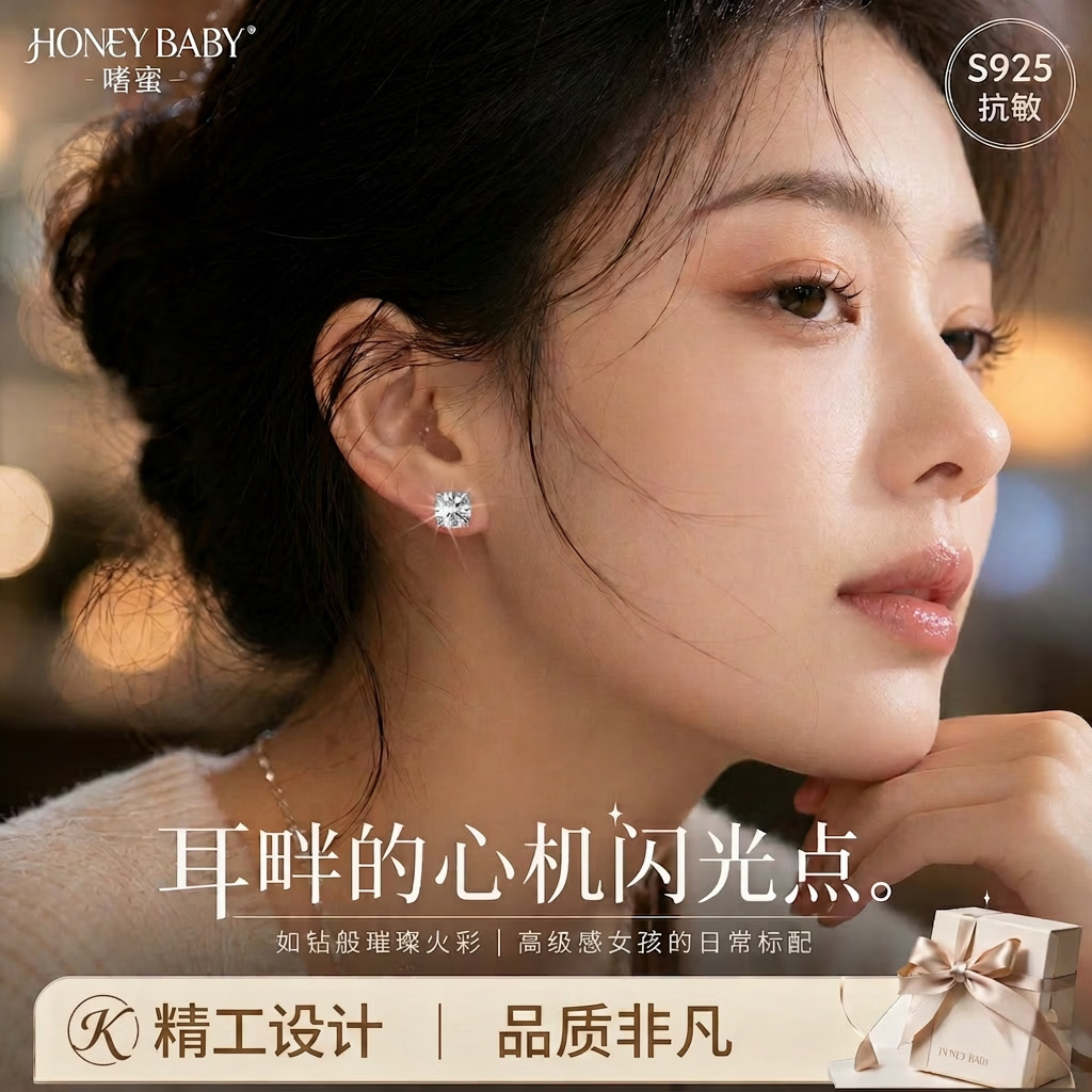 嗜蜜S925纯银镀金耳饰耳钉轻奢小众高级送女朋友老婆生日 S925纯银18k金（粗1mm长11mm）两只 1
