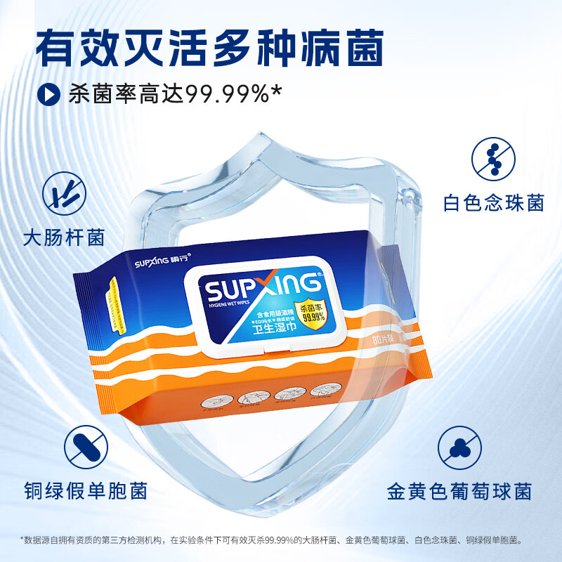 瞬行酒精季铵盐双效杀菌卫生湿巾含加大加厚99.99%杀菌率消毒家用大包 80抽*5包【店铺热卖】