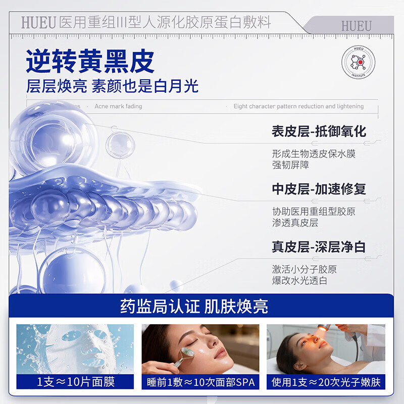 HUEU胶原膜hueu护理膜蛋白膜医用重组三型人源化胶原蛋白敷料 一支体验装
