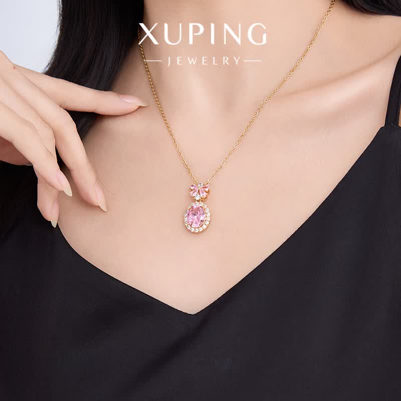XUPING旭平首饰合金项链 春日焕新粉彩风甜美百搭气质轻奢鸽子蛋X001272260 项链约42+5cm