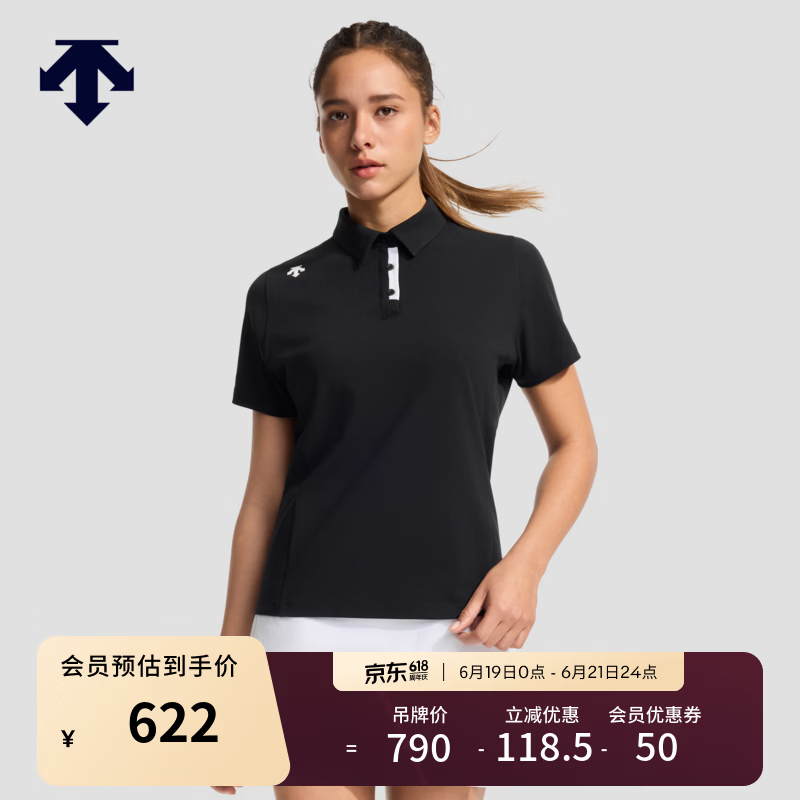 迪桑特（DESCENTE）WOMEN’S TRAINING系列女士透气短袖POLO衫新款 BK-黑色 L (170/88A)