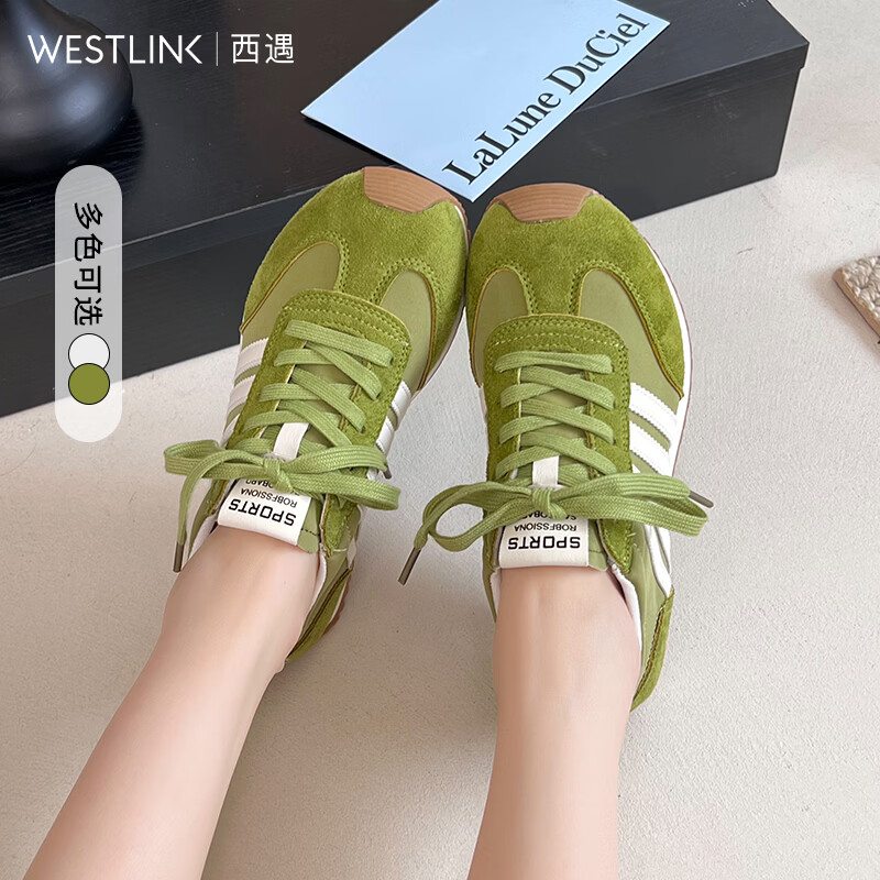 西遇（Westlink）芭蕾德训鞋女款2026夏季新款网面透气巨好看休闲鞋舒适运动鞋 绿色 付款20天 39 (245)