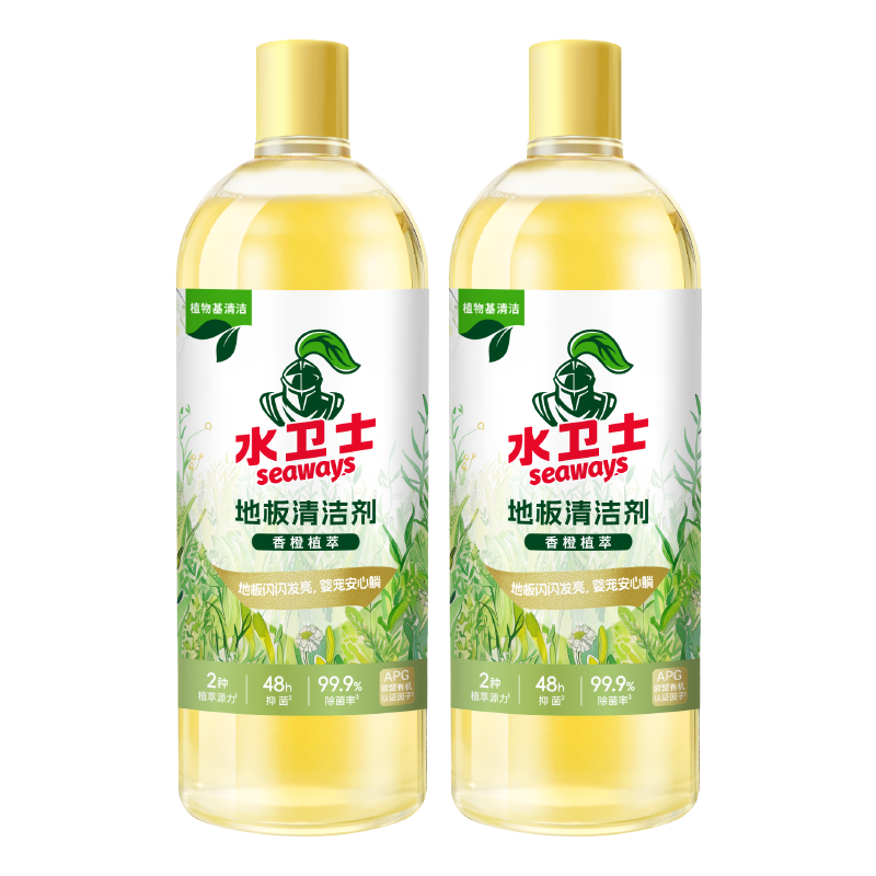 水卫士地板清洁剂婴宠家庭适用 瓷砖木地板地砖扫地机器人拖地去污除菌 地板清洁剂1kg*2瓶【婴宠适用】