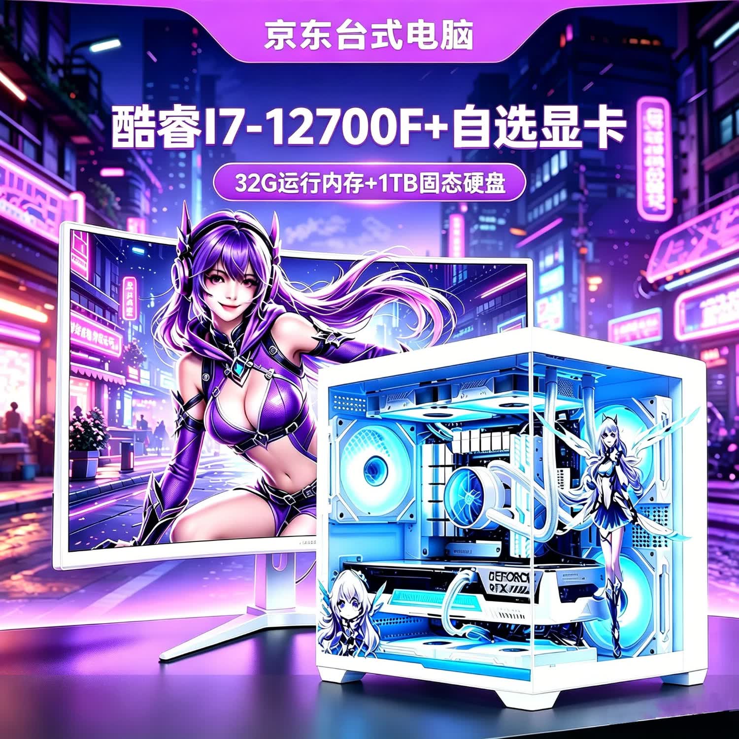 华硕（ASUS）台式电脑全套整机5060独显主机电竞游戏组装机商务办公家用视频剪辑设计渲染AI漫剧企业补贴品牌机 i7-14700F+32G+1TB固态+华硕版 显卡：RTX5060 8G 海景房粉色+32寸显示器
