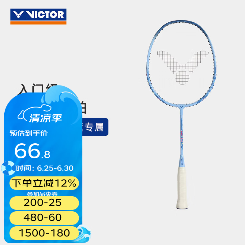 威克多（VICTOR）羽毛球拍单拍 儿童户外娱乐速度型轻量拍耐用钢铝球拍 ARS-1JR M冰川蓝 已穿线
