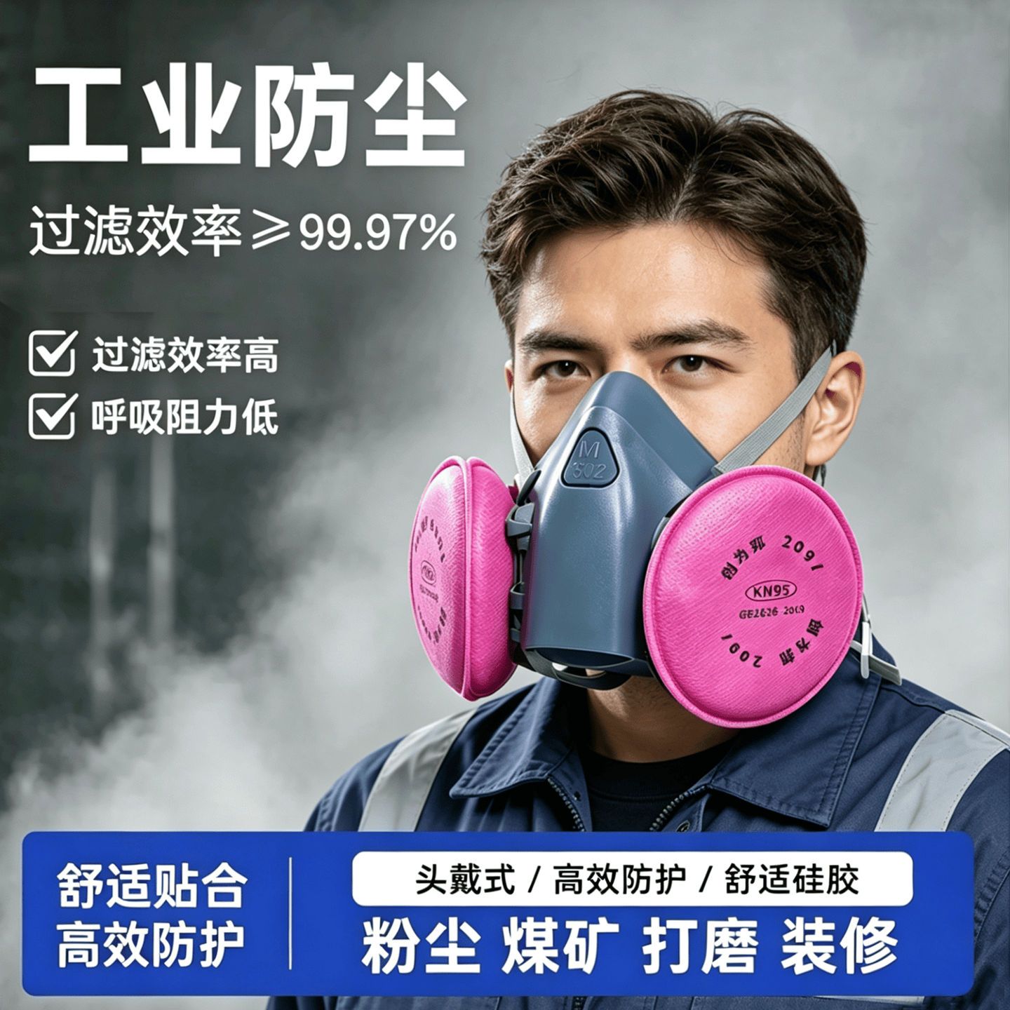 7502硅胶防尘口罩电焊专用活性炭油性颗粒物防护面罩防工业粉尘有机气体异味防毒面具2097棉 【7502防尘三件套】