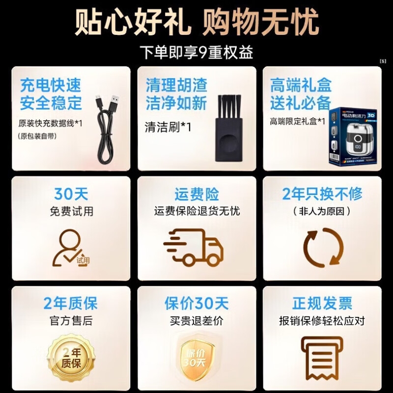 RASW【七夕礼物】德国剃须刀电动男士2026新款便携款剃须刀热卖第一全身水洗迷你刮胡刀送男友父亲爸爸 【枪灰色】+2刀头 双环刀网 顺滑高效 不留胡茬 【原装正品礼盒款】剃须刀男士刮胡子最干净的