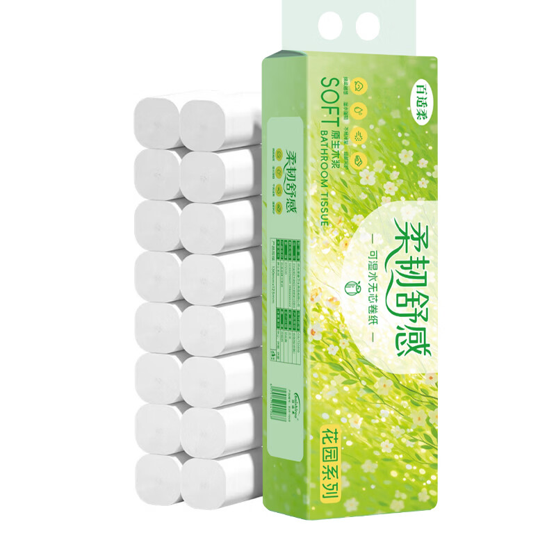 百适柔花园系列原木卷纸手纸厕纸卫生纸家用卷纸囤货装 5层 50g/卷*16卷 【实惠装】1提