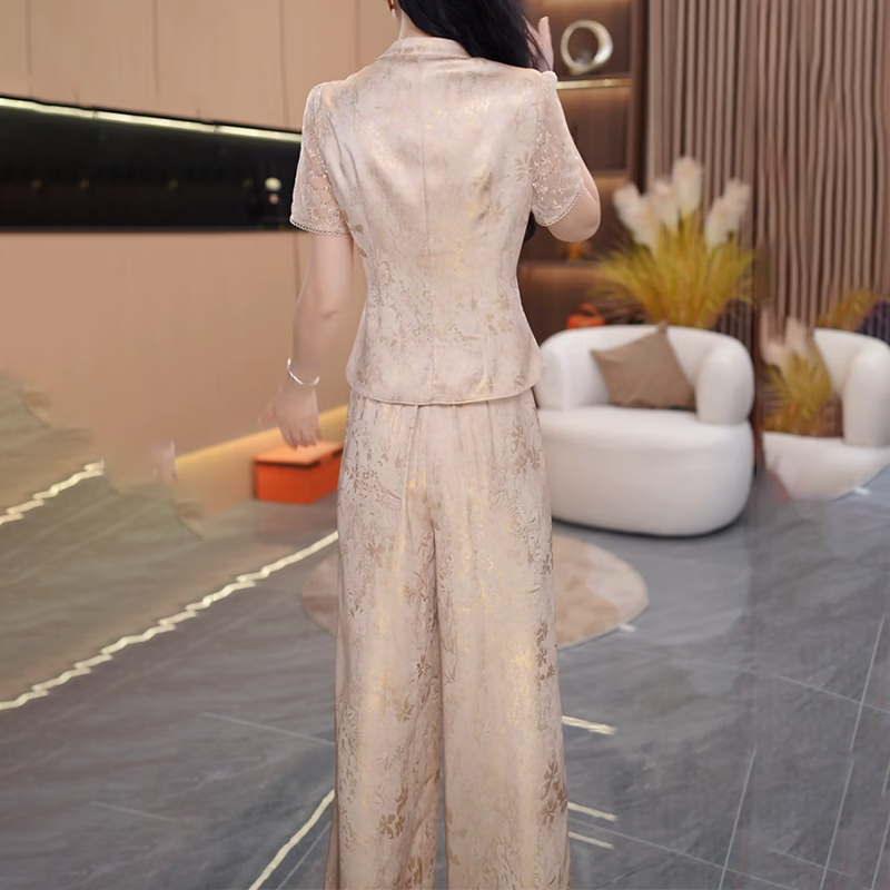 香影纯高档新中式短袖两件套女2026夏季新款流行妈妈通勤显瘦阔腿裤套装 图片色 3XL (建议140-150斤)