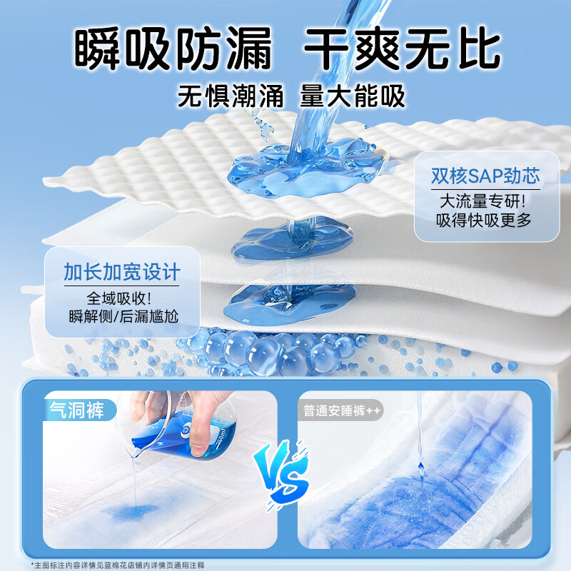蓝棉花夏天益生菌安睡裤抑菌级姨妈裤4条装安全裤安心裤夜用卫生巾 L 16条 100-140斤 共4包