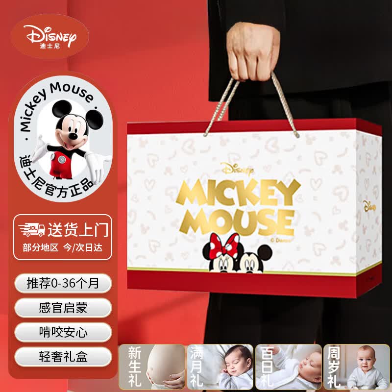 迪士尼（Disney）新生儿礼盒婴儿见面礼高档满月宝宝礼物牙胶手摇铃玩具0-6个月
